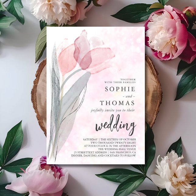 Convites Casamento elegante de tulipas pálidas (Criador carregado)