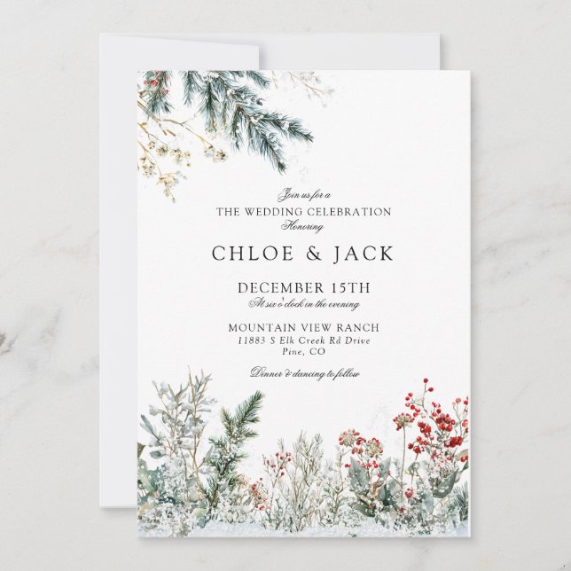 Convites Casamento Elegante de Vegetação de Inverno (Frente)