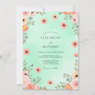 Convites Casamento Elegante de Verde Menta na Primavera