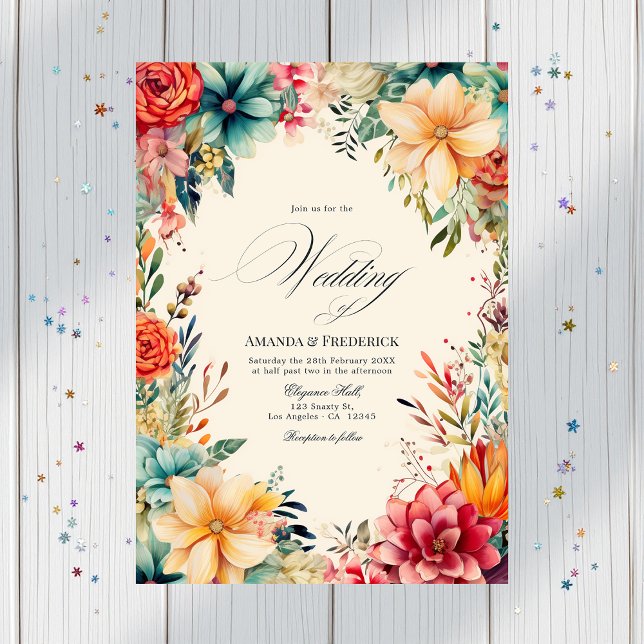 Convites Casamento Elegante de Watercolor Fiesta com Código (Elegant Watercolor Fiesta Wedding with QR Code Invitation)