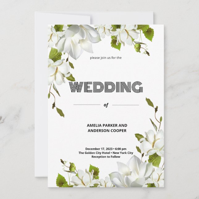Convites Casamento Elegante de White Blooms (Frente)