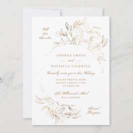 Convites Casamento Elegante Desenhado à Mão Floral Dourado