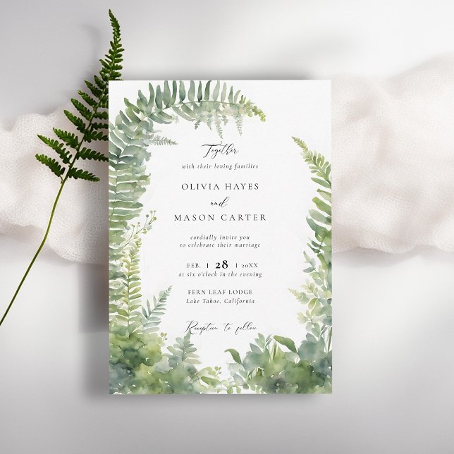 Convites Casamento Elegante Do Arco Da Floresta Montanhosa (enchanted forest wedding invitation botanical arch frame ferns outdoors mountains nature garden)