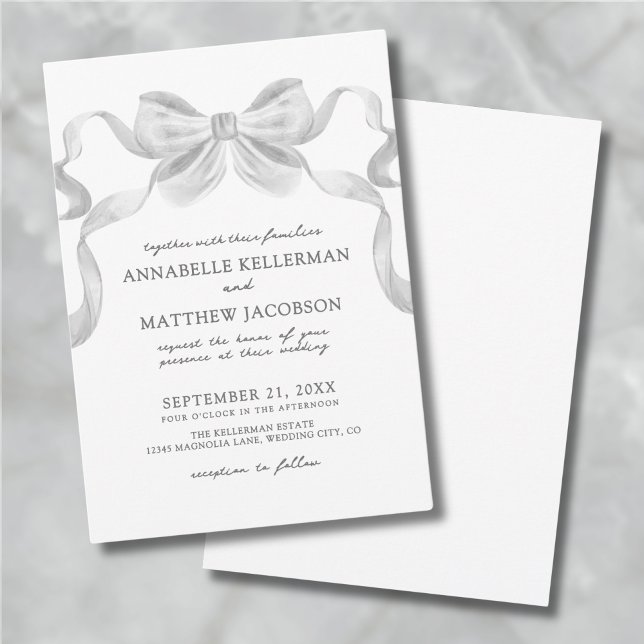 Convites Casamento elegante do Arco de Fita Branca Moderna (Modern Whimsical Ribbon Bow Elegant Wedding Invitation)