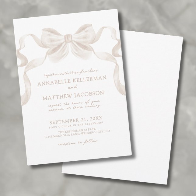 Convites Casamento Elegante do Arco Whimsical Romântico (Romantic Whimsical Bow Elegant Wedding Invitation)