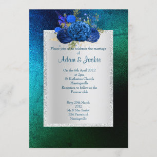 Convites CASAMENTO ELEGANTE DO buquê verde AZUL ROYAL