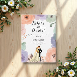 Convites Casamento Elegante do Casal Romântico Floral de Wa