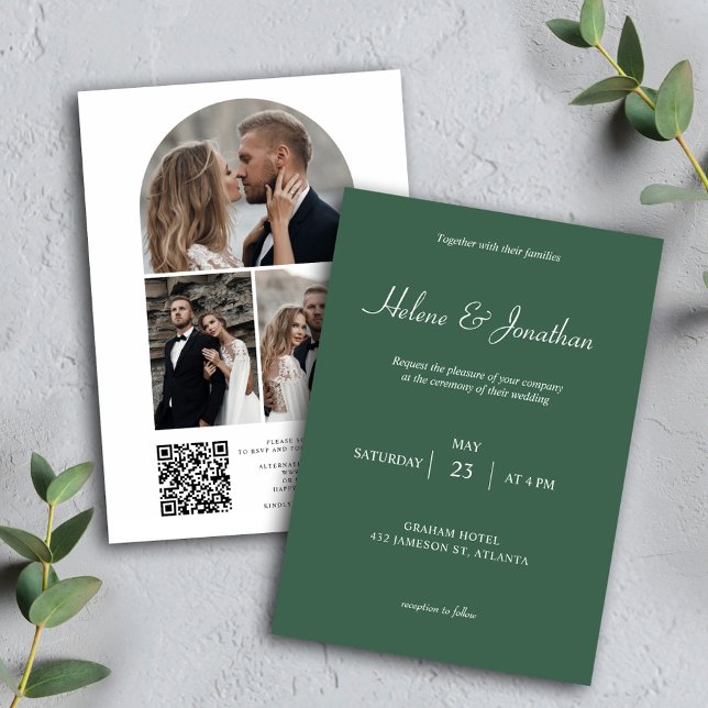 Convites Casamento elegante do Código QR de Foto Moderna Ve (Sage Green Photo QR Code Wedding Invitation)
