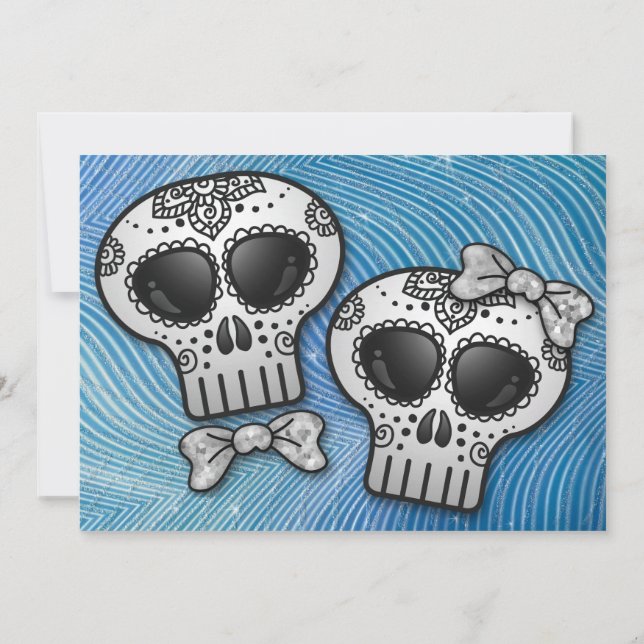 Convites Casamento elegante do crânio de açúcar branco e pr (Verso)