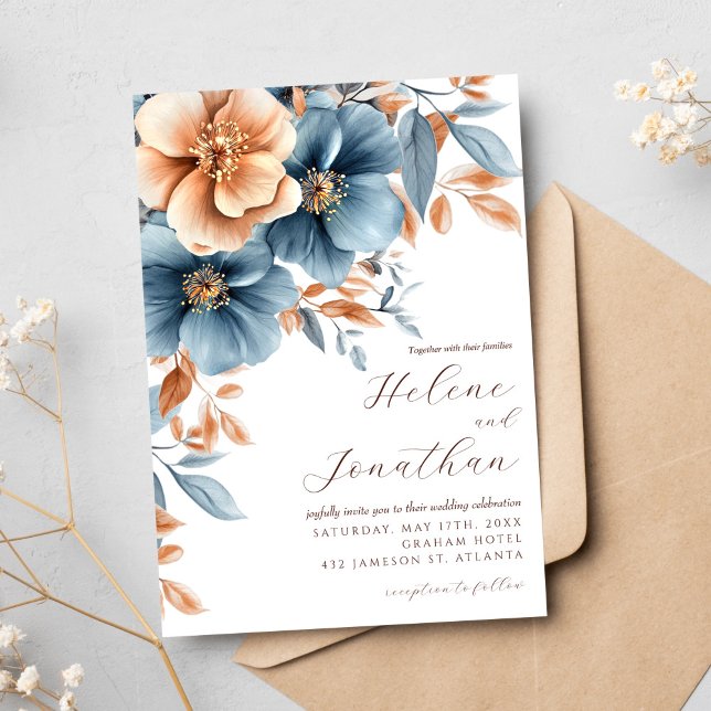 Convites Casamento Elegante do Jardim de Terracotta Azul Du (Dusty Blue Terracotta Garden Elegant Wedding Invitation)
