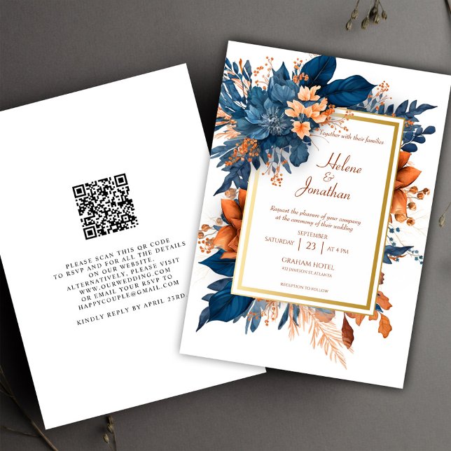 Convites Casamento Elegante do Jardim de Terracotta marinho (Navy Blue Terracotta Garden Boho Elegant Wedding Invitation)