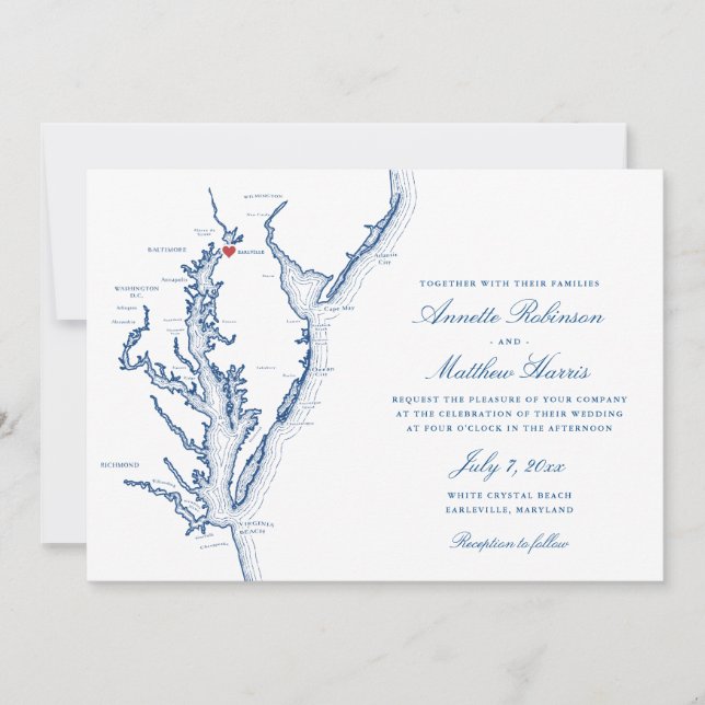 Convites Casamento Elegante do Mapa de Earlville Maryland (Frente)
