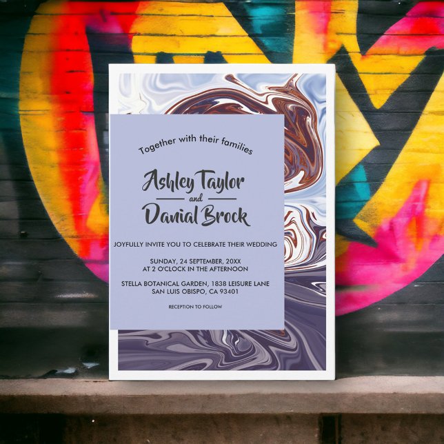 Convites Casamento elegante do Marinho de Arte Abstrato mín (Criador carregado)