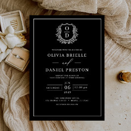 Convites Casamento elegante do Monograma de Folha Branca Ne