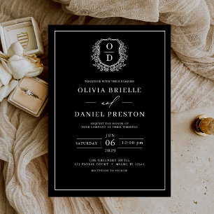 Convites Casamento elegante do Monograma de Folha Branca Ne