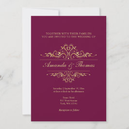 Convites Casamento elegante do ouro Burgundy