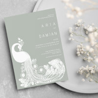 Casamento elegante do pavão real branco de menta p
