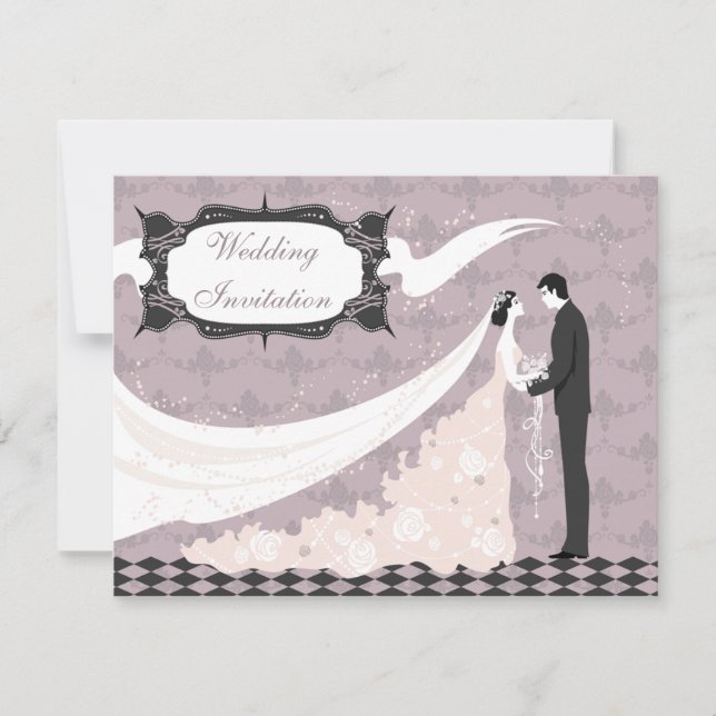 Convites Casamento elegante do vetor da noiva & do noivo (Frente)