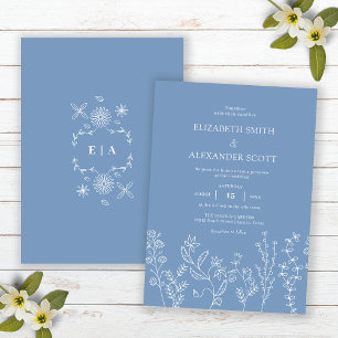 Convites Casamento Elegante Doodle Flor Silvestre Periwinkl