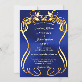 Convites Casamento Elegante Dourado Azul