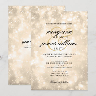 Convites Casamento elegante Dourado de Champagne Bokeh