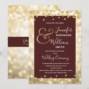 Convites Casamento Elegante Dourado de Champagne Burgundy