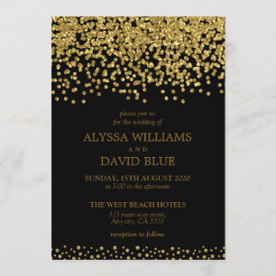 Convites Casamento Elegante Dourado de Faux Foil Confetti