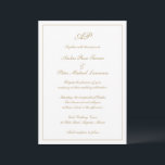 Convites Casamento Elegante Dourado de Monograma de Script<br><div class="desc">Convite de casamento do estilo tradicional com um design simples e clássico com seu monograma no topo junto com seus detalhes de casamento cercados por uma fronteira. Seus detalhes estão em um script elegante faux gold e podem ser alterados para qualquer cor que você desejar, clicando no botão "personalizar". Este...</div>