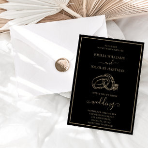 Convites Casamento Elegante Dourado e Preto Minimalista
