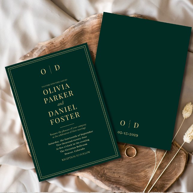 Convites Casamento Elegante Dourado Emerald Verde Minimalis (Criador carregado)