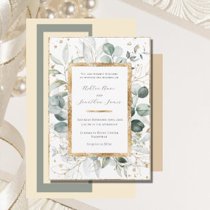 Convites Casamento Elegante Dourado Eucalyptus Greenery