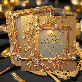 Convites Casamento Elegante Dourado Floral Bambu Elite Dour