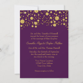 Convites Casamento Elegante Dourado Roxo Simples Moderno