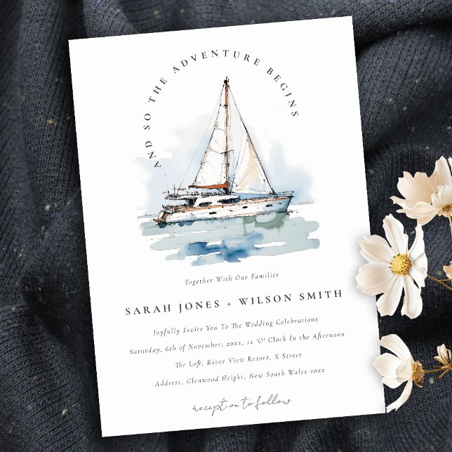 Convites Casamento Elegante Dusky Sailboat Yacht Seascape (Criador carregado)
