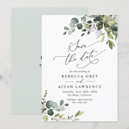 Convites Casamento Elegante Dusty Blue Greenery Salvar a Da