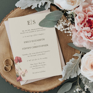 Convites Casamento Elegante Dusty Rosa Boho Monogrammed