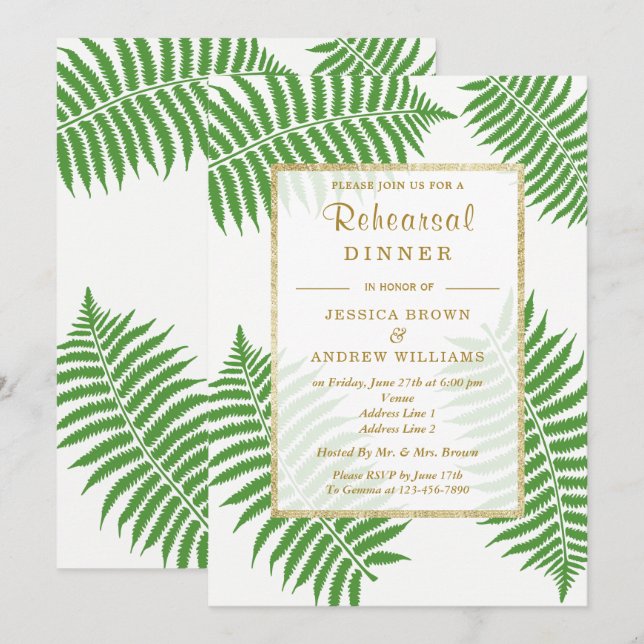 Convites Casamento Elegante e com Estilo de Feto (Frente/Verso)