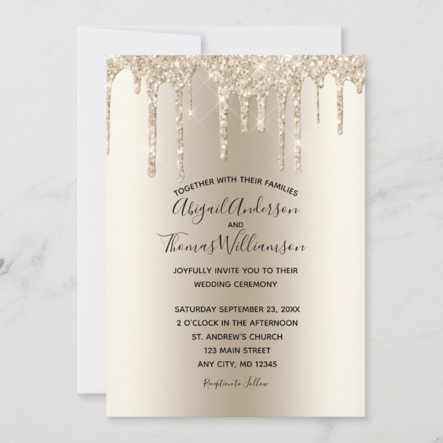 Convites Casamento Elegante e Moderno com Brilho de Champan (Frente)