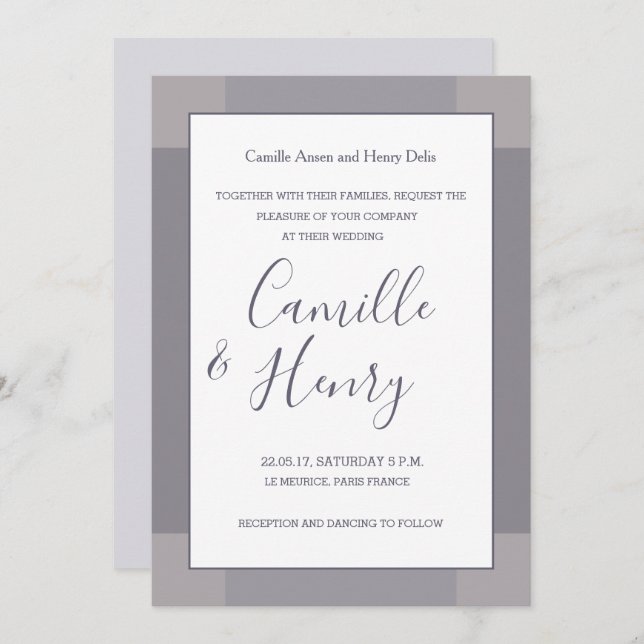 Convites Casamento elegante e moderno de cinza Lilac (Frente/Verso)