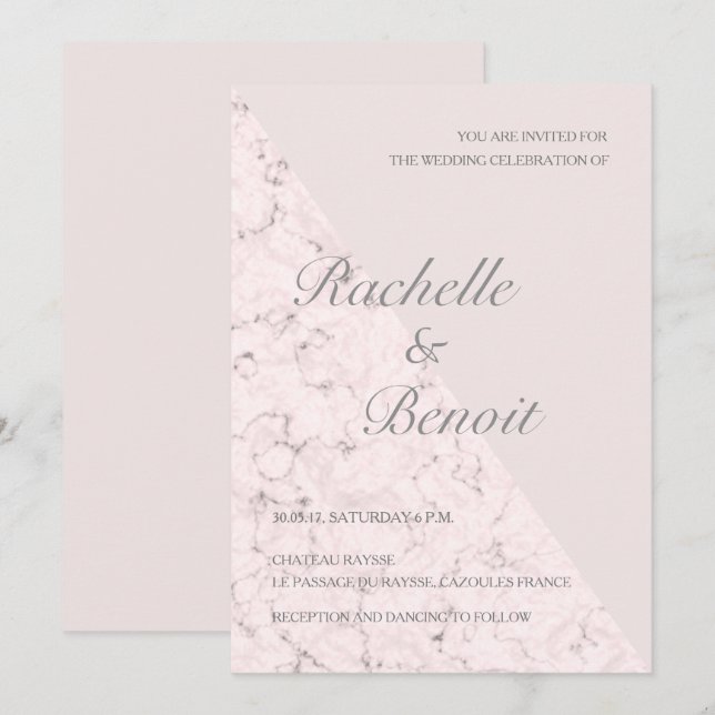 Convites Casamento elegante e moderno de cinza rosa-pincela (Frente/Verso)