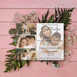 Convites casamento elegante e moderno de colagem de 4 fotos