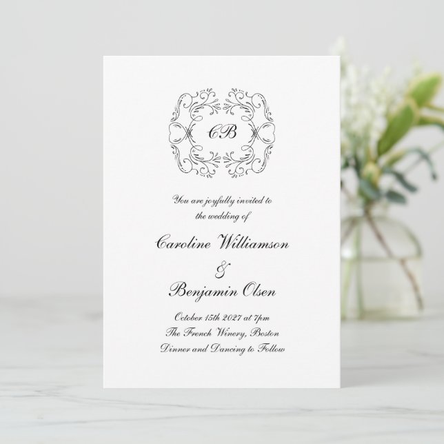 Convites Casamento Elegante e Ornamentado Parisiense em Pre (Em pé/Frente)