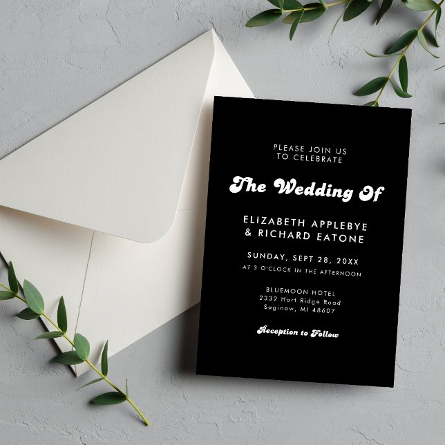 Convites Casamento Elegante e Retrô em Preto e Branco (Retro black and white wedding invitation creates a timeless, stylish feel for your day.)