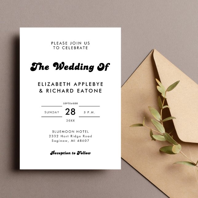 Convites Casamento Elegante e Retrô em Preto e Branco (Retro black and white wedding invitation sets a stylish, timeless tone for your special day.)
