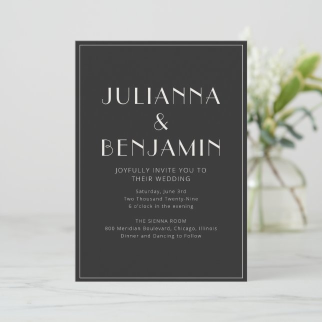 Convites Casamento Elegante e Sofisticado Preto e Branco (Em pé/Frente)