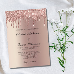 Convites Casamento Elegante e Tendência com Brilho em Rose 