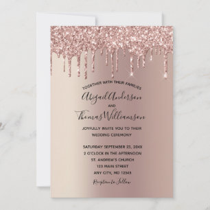 Convites Casamento Elegante e Tendência Drip Glitter Rosa D