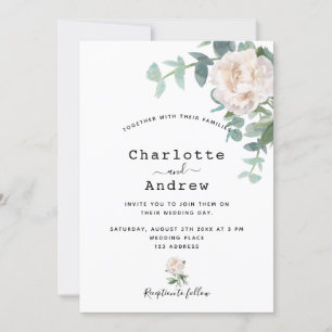 Convites Casamento elegante e verde floral branco