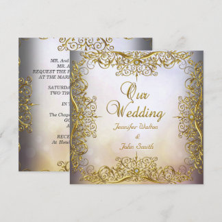 Convites Casamento Elegante Elite Bege Dourado