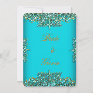 Convites Casamento Elegante Elite Ornate Azul Turquesa Dour